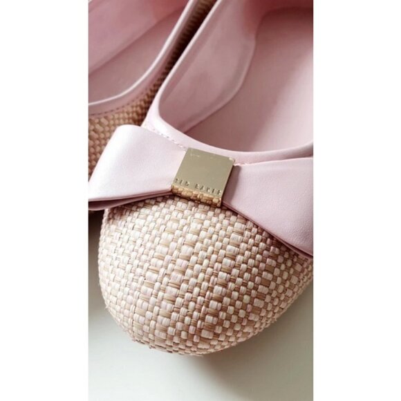 💕TED BAKER LONDON💕 Sualli Flat Raffia Pink Bow Ballet Pumps 38 New Without Box - Picture 4 of 16